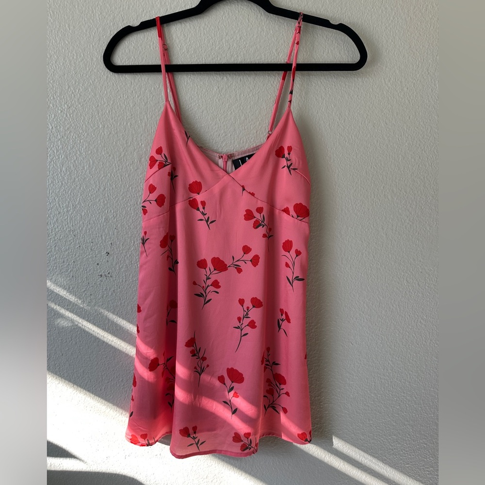 Lulu’s Pink and Red Floral Silky Mini Dress Size XS